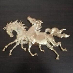 Vintage Brass Running Horses Wall Art